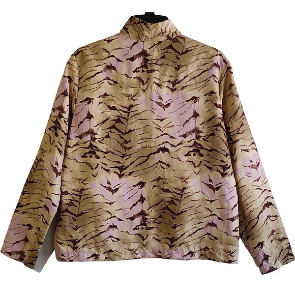 Birch Hill Full Zip Jacket Size L Animal Print Tan Pink Faux Suede Pockets - Picture 5 of 8